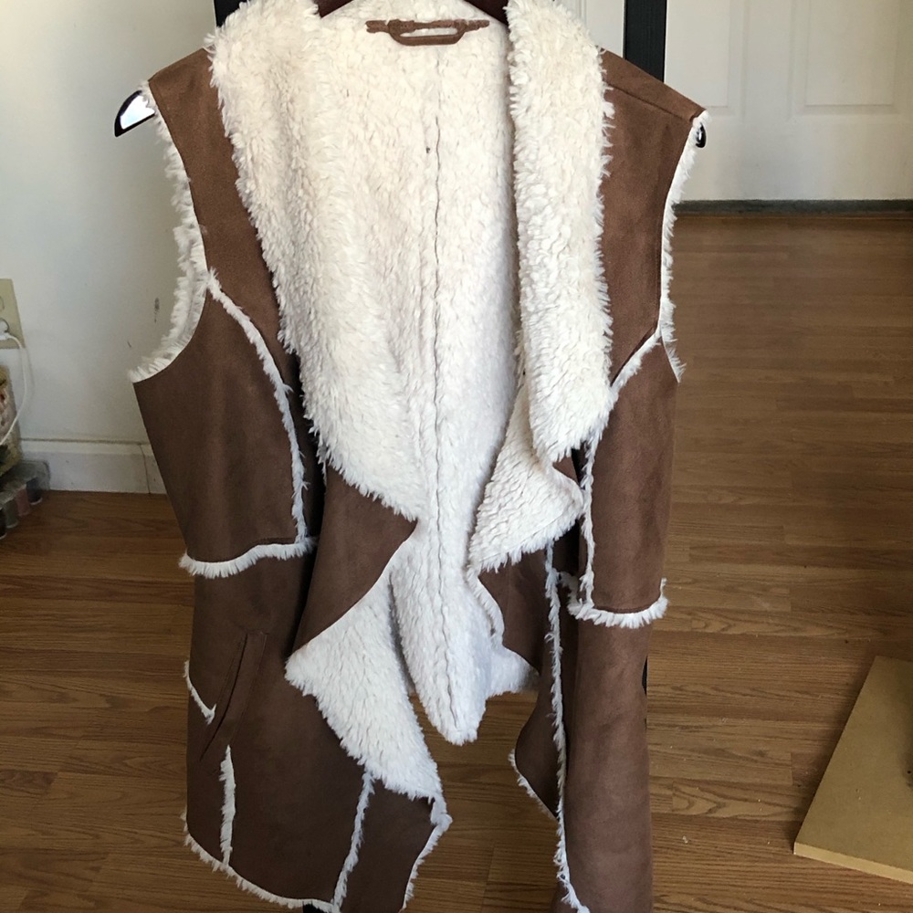 Faux suede faux fur vest
